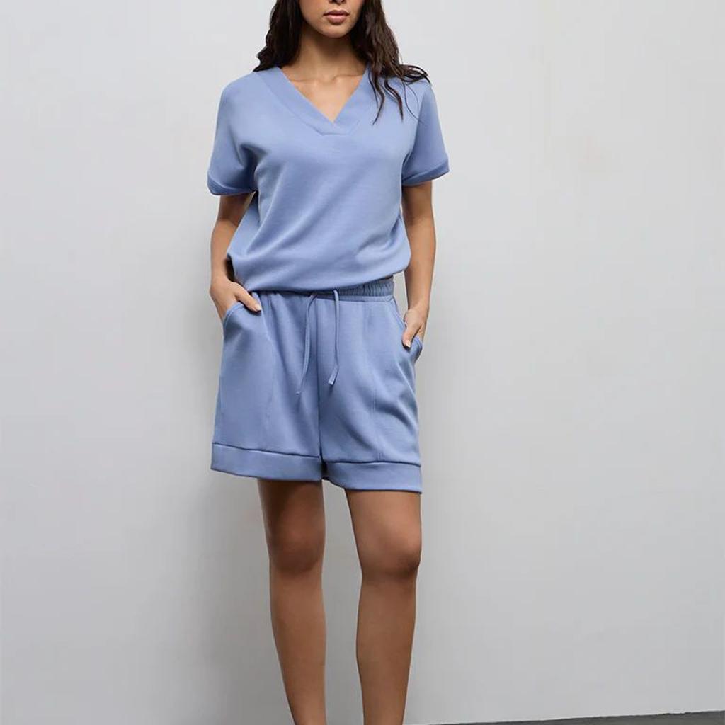 Wunderlove Dusty Blue Solid V-Neck Top