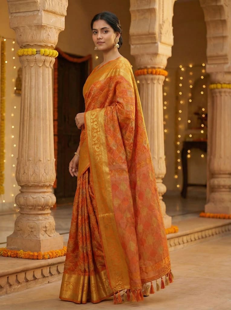 MIMOSA Women's Woven Design Patola Style Raw Silk Saree with Blouse Piece - Rust ( SA00003140RSFREE ) — photo 3