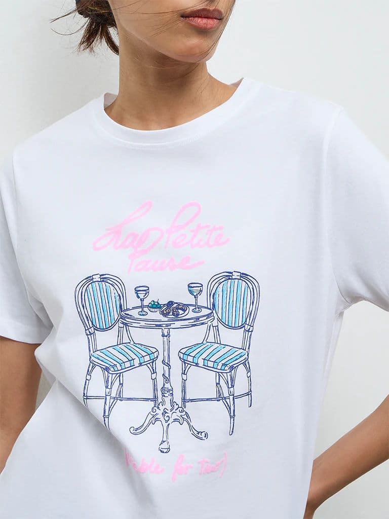 LOV White Graphic Printed Cotton T-Shirt — photo 3