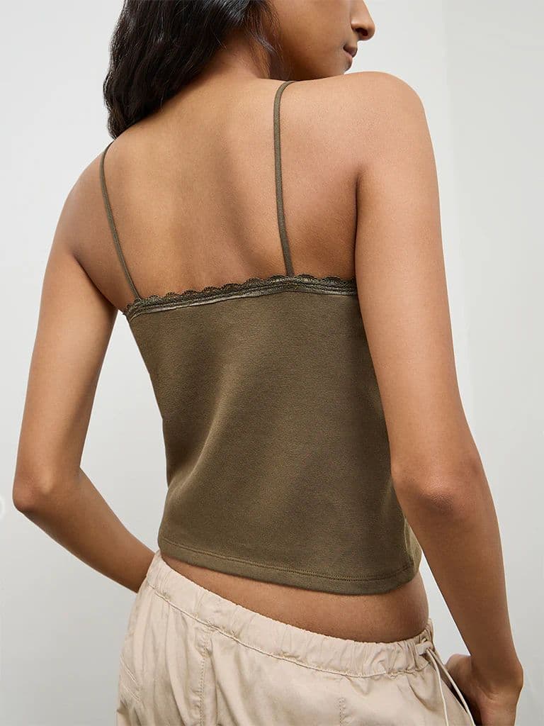 Nuon Olive Embellished Cotton-Blend Top — photo 4