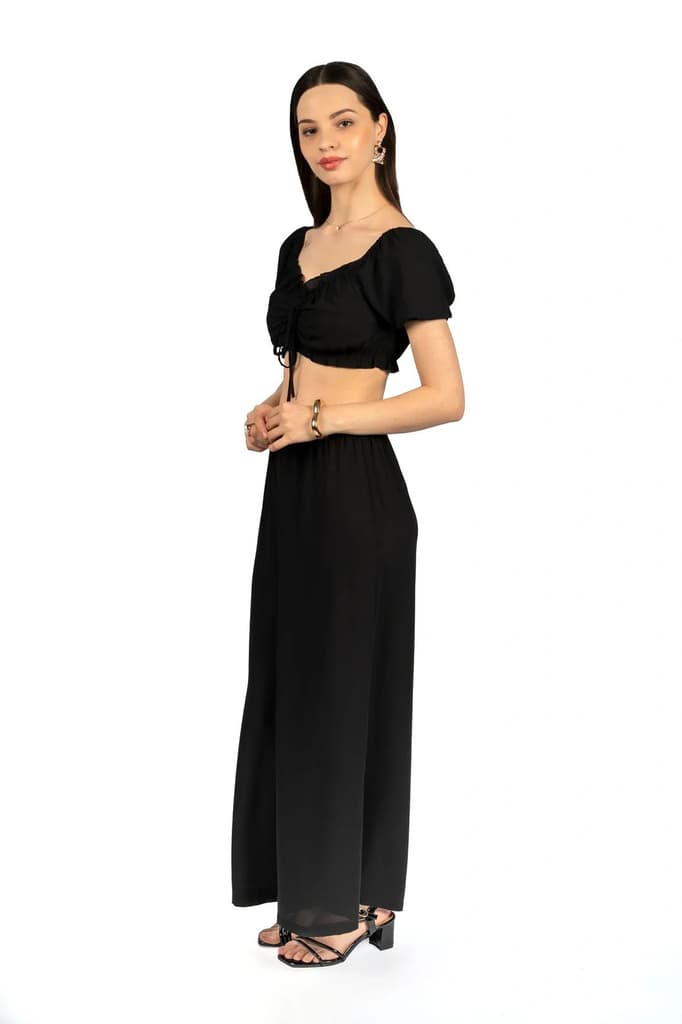Black Solid Co-ord Set with Puff Sleeves — photo 5