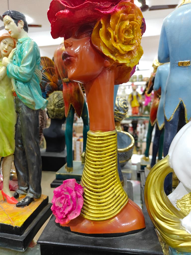Gold Statue of Woman with Flower in Hair | Art Deco | Gold | Pink