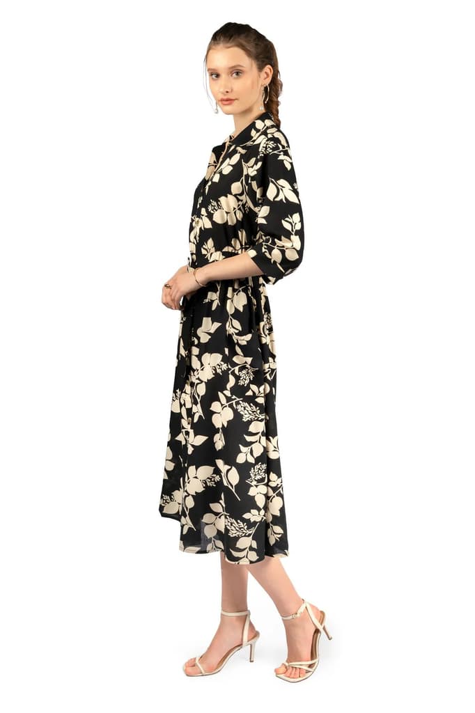 Black & Beige Floral Midi Dress — photo 2