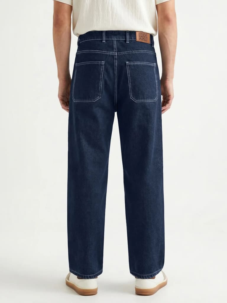 Men's Blue Loose Baggy Fit Washed Denim Jeans Non-Stretchable — photo 3