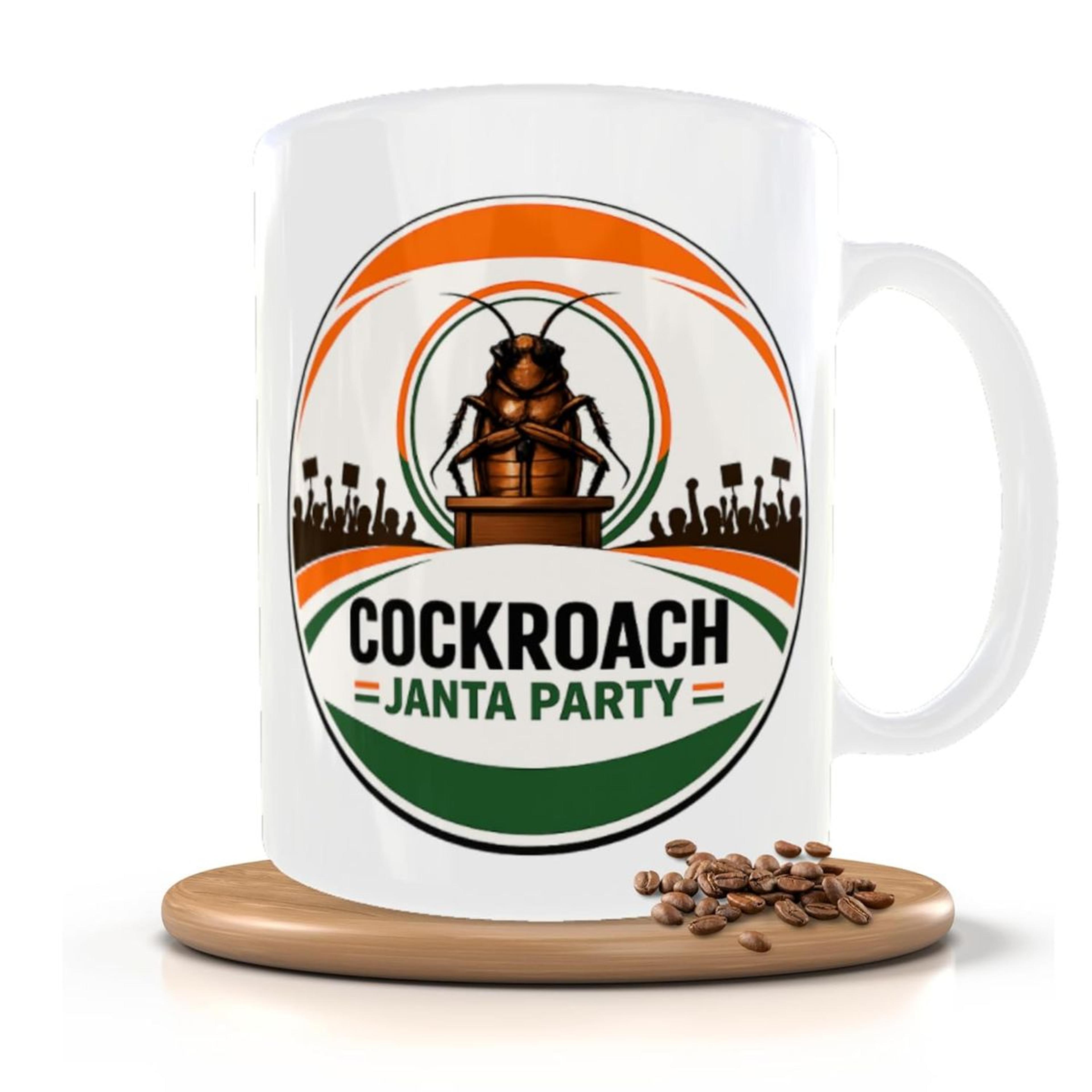 Cockroach Janta Party Coffee Mug Funny Printed Ceramic Tea & Coffee Cup for Office & Home 325 ml