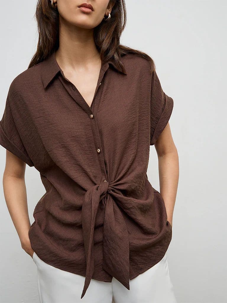 Wardrobe Dark Brown Knot-Detail Blouse — photo 3