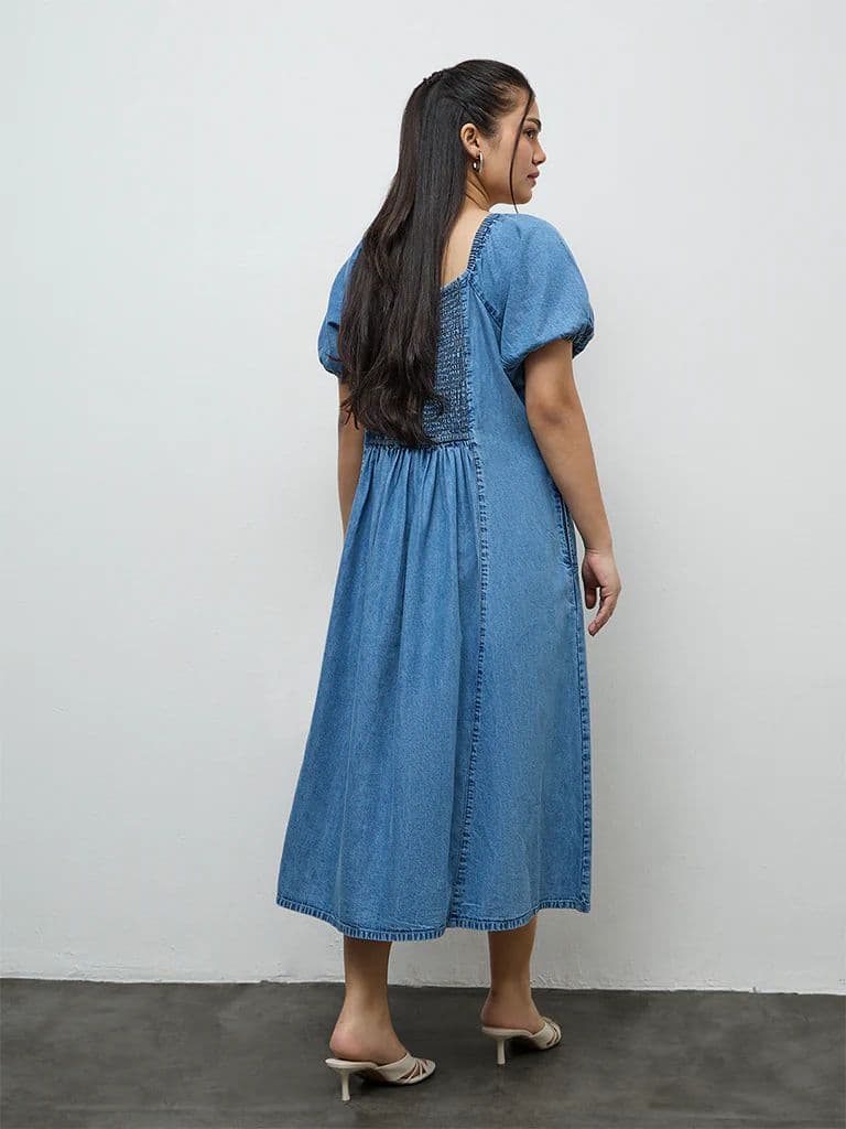 Gia Light Blue Denim A-Line Dress — photo 4