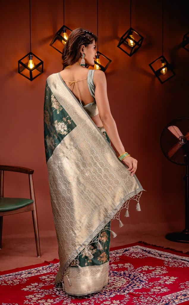 Mimosa Women's Woven Design Kanjivaram Style Art Silk Saree With Blouse Piece : SA00001736GRNFREE — photo 6