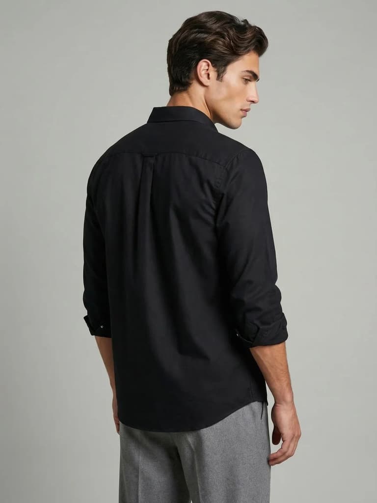 Men's Black Cotton Full Sleeve Regular Fit Solid Oxford Shirt With Button-Down Collar — photo 3