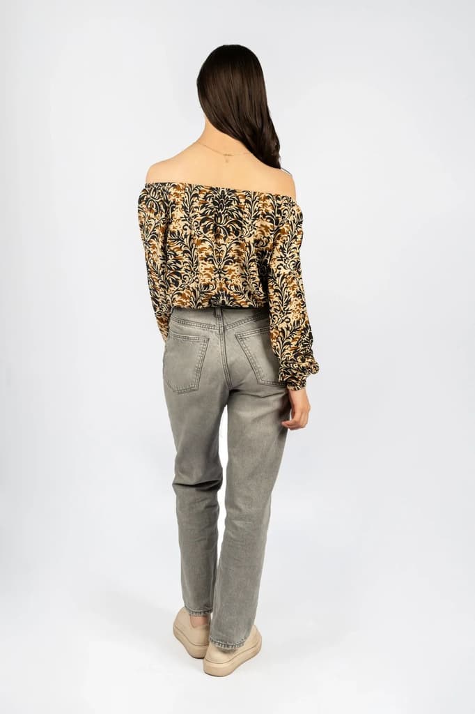 Multicolour Floral Off-Shoulder Crop Top in Rayon — photo 3