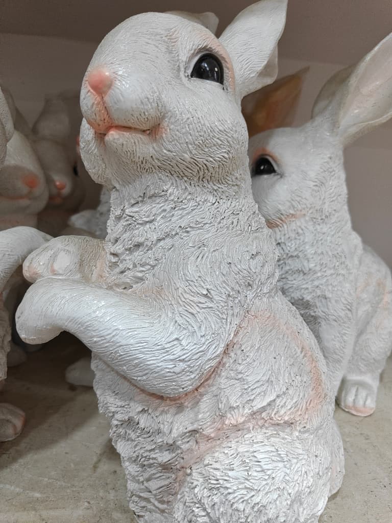White Rabbit Figurine | Ceramic | Decorative | Pink Nose