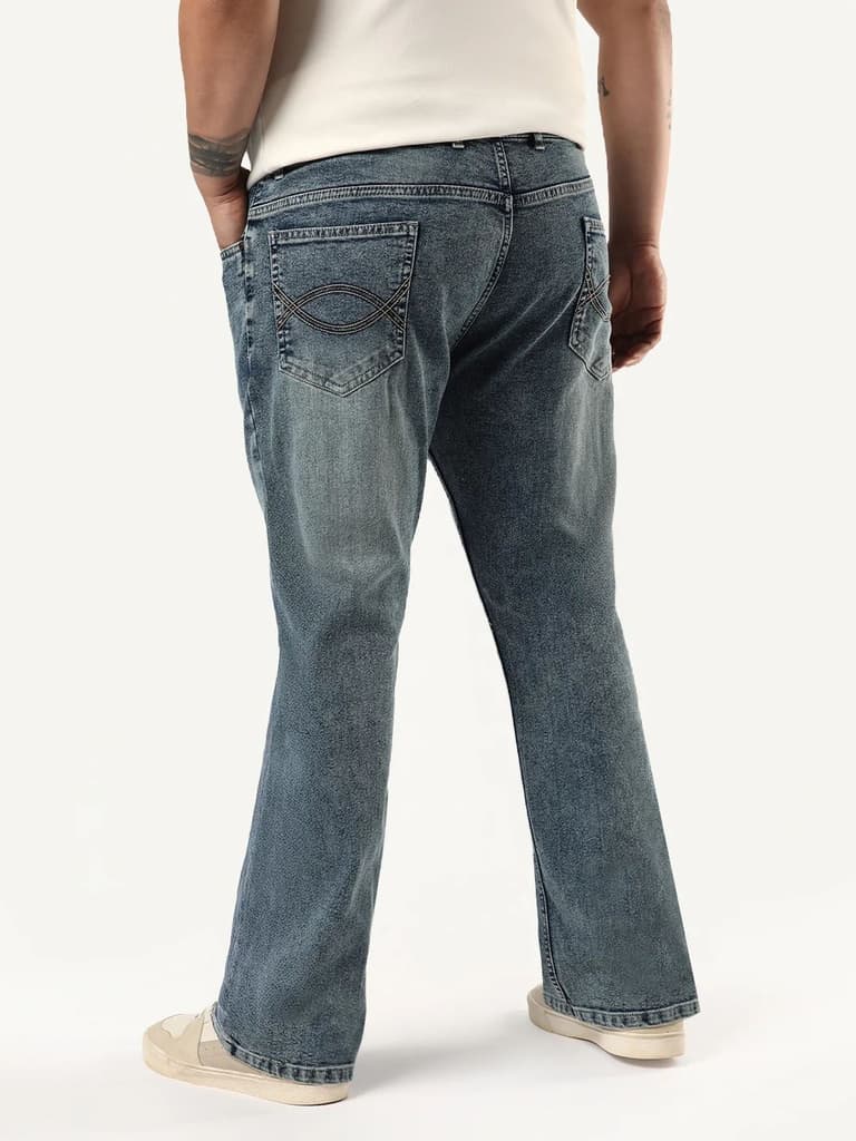 Plus Men's Light Blue Bootcut Fit Mid Rise Tinted Heavy Washed Jeans Stretchable — photo 3