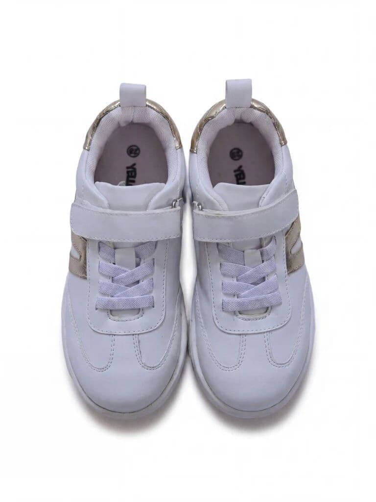 Yellow White and Gold Sparkle Deatiled Velcro Strap Sneakers — photo 2