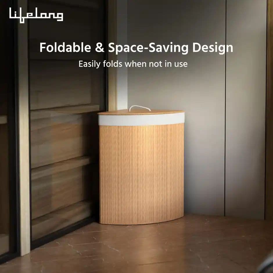 Lifelong Bamboo Laundry Basket with RopeHandles&Lid | Foldable Bag | Durable | WashableBag — photo 2