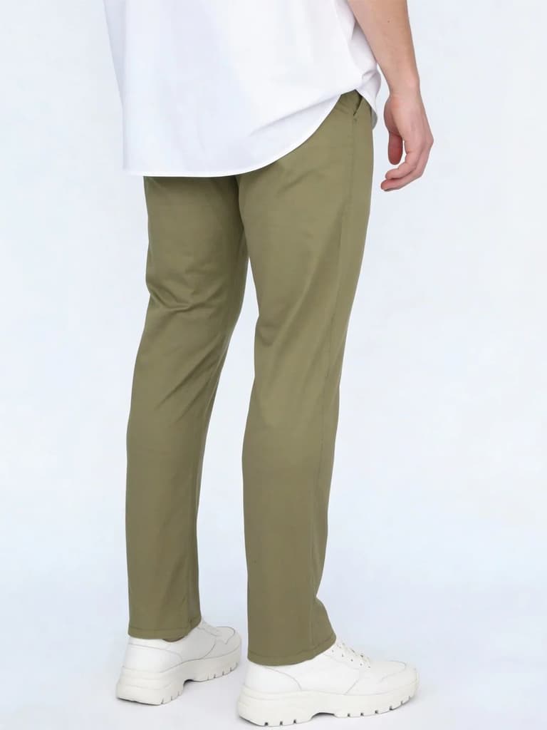 Men's Light Olive Straight Fit Mid Rise Cotton Casual Chinos Trousers Stretch — photo 3