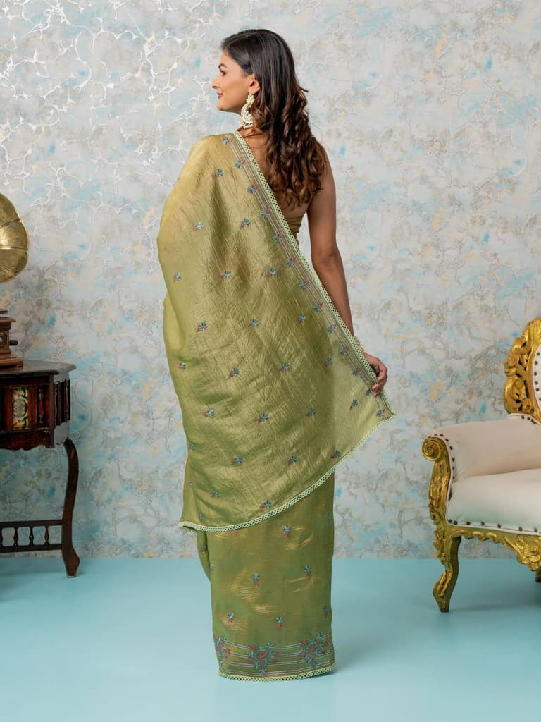 Mimosa Women's Woven Design Banarasi Style Tissue Crush Saree With Blouse Piece : SA00002017OLFREE — photo 3