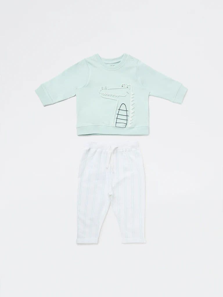 HOP Baby Boys Sage Printed Cotton Sweatshirt and Pants Set — photo 2