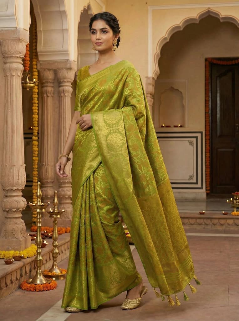 MIMOSA Women's Woven Design Kanjivaram Style Art Silk Saree with Blouse Piece - Olive ( SA00003141OLFREE ) — photo 2