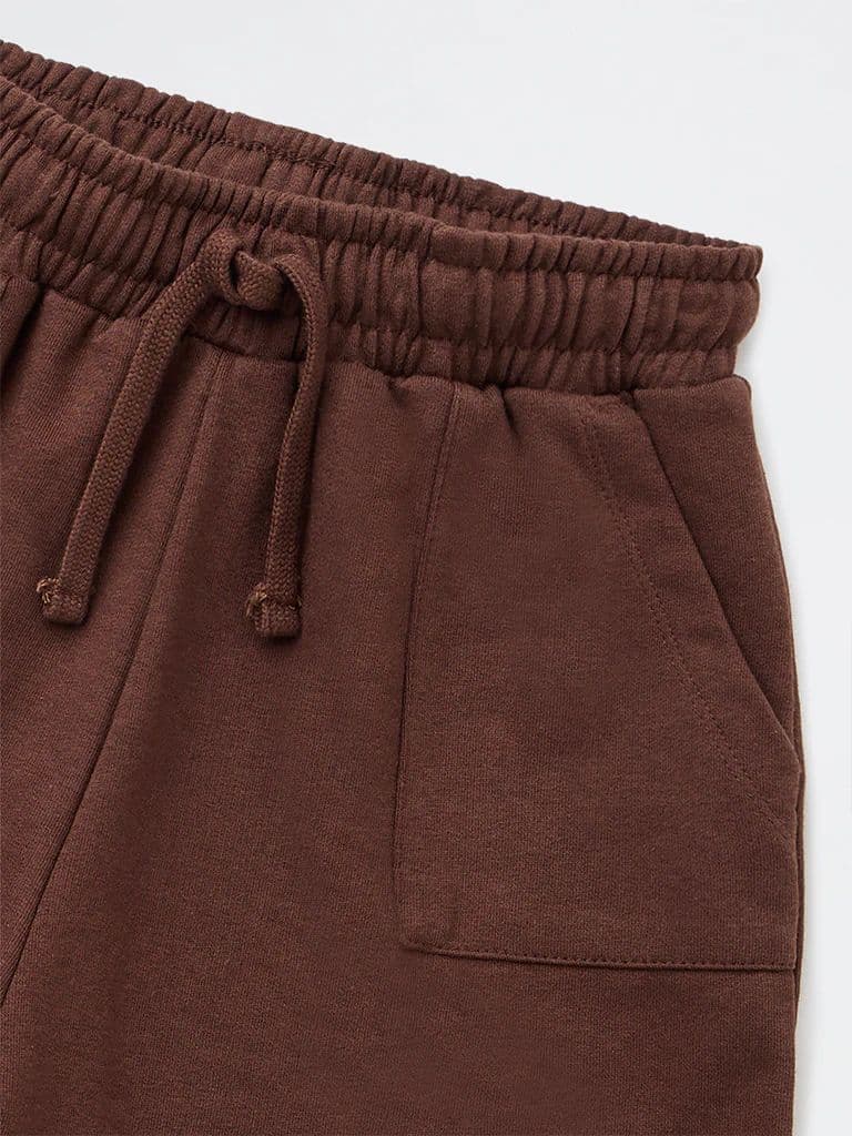 Y&F Kids Girls Brown Solid High-Rise Cotton-Blend Shorts — photo 3