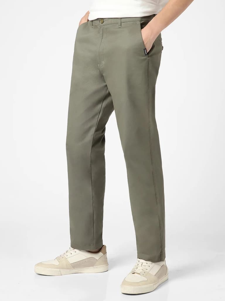 Men's Light Grey Cotton Regular Fit Casual Chinos Trousers Stretch — photo 2