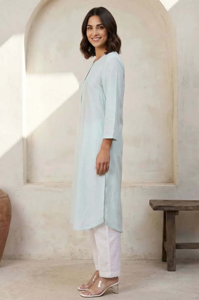 Blue Solid Rayon Straight Kurta — photo 5