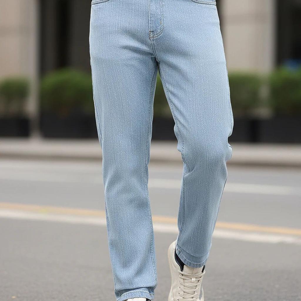 Men's Ice Blue Straight Fit Washed Denim Jeans Stretchable
