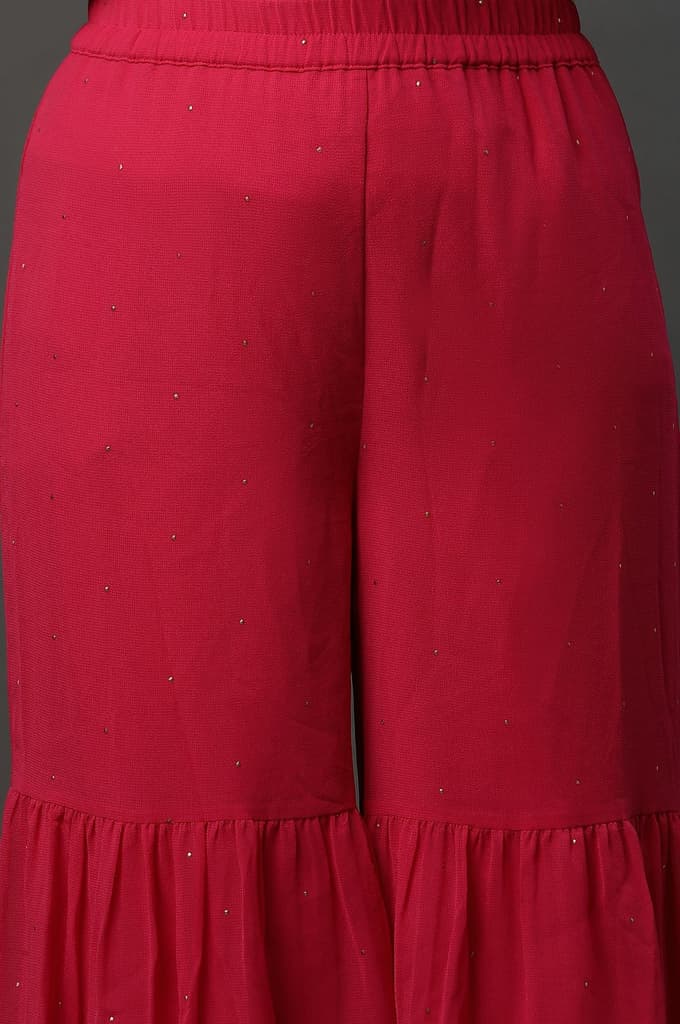 Pink Polka Dots Printed Flared Georgette Sharara With Elasticated Waist — photo 6