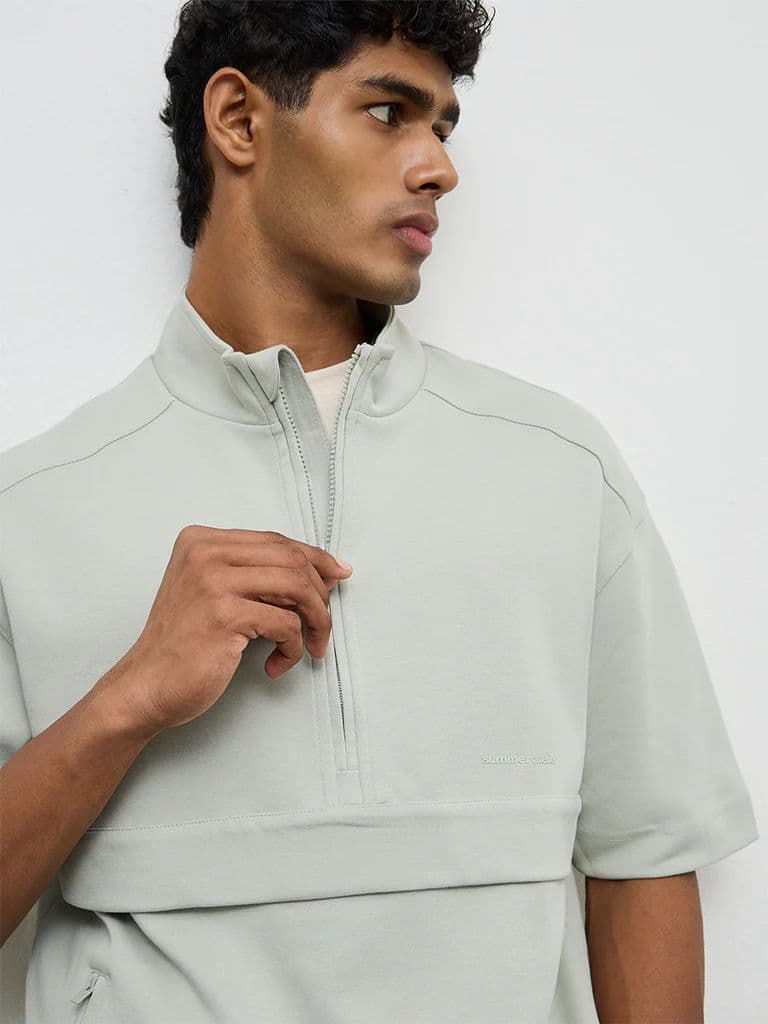 Nuoflexx Mint Relaxed-Fit Cotton-Blend Quarter-Zip Sweatshirt — photo 4