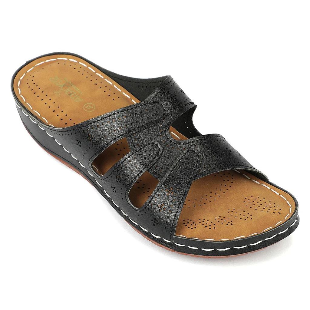 Senorita Black Casual Flat Sandal for Women AGL-152E by Liberty