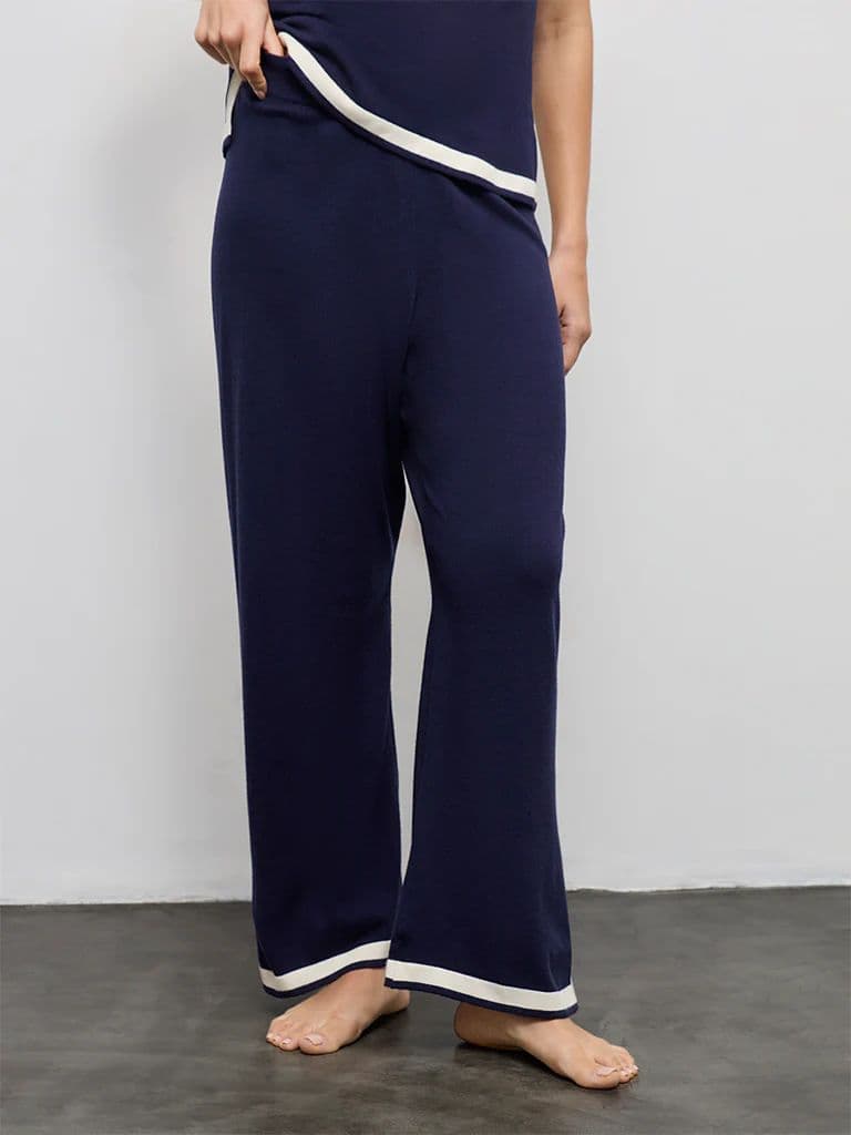 Wunderlove Navy Contrast Detailed High-Rise Pants — photo 2