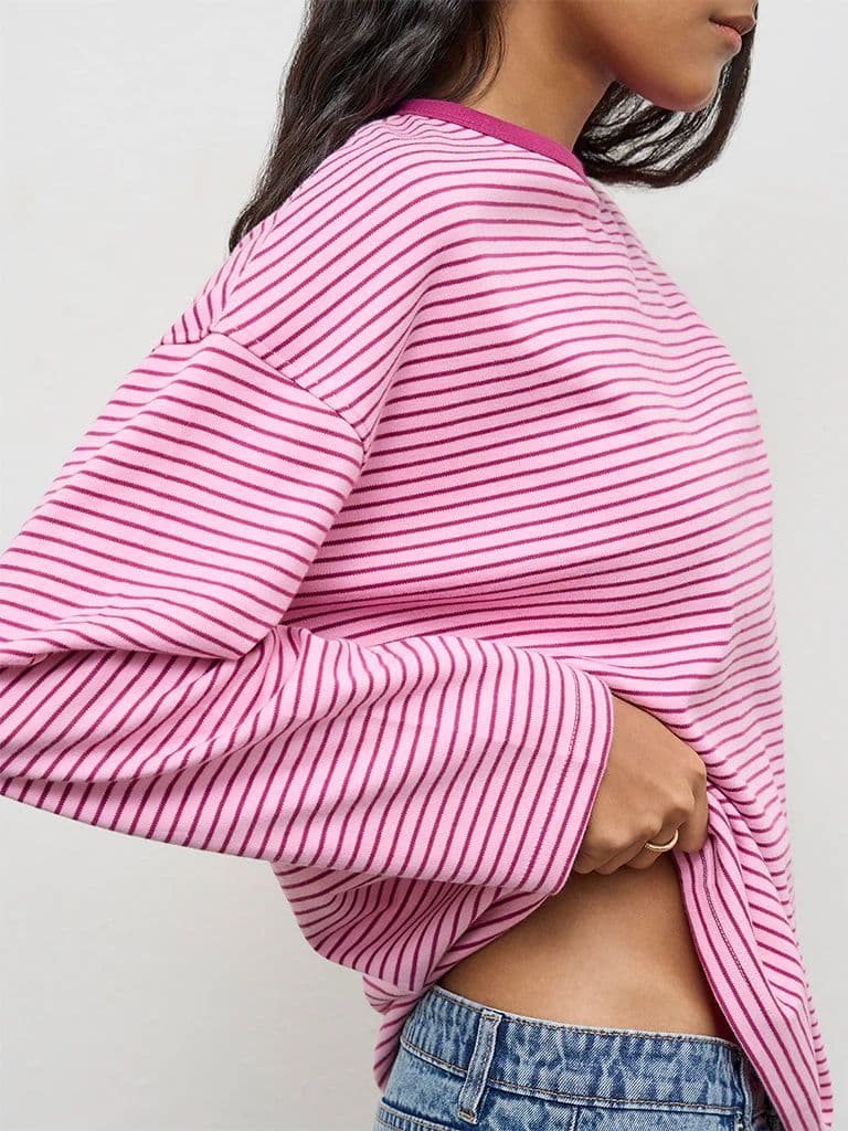 Nuon Pink Striped Cotton T-Shirt — photo 3
