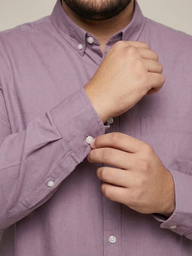 Plus Men's Lilac Cotton Full Sleeve Regular Fit Solid Oxford Shirt With Button-Down Collar — photo 5