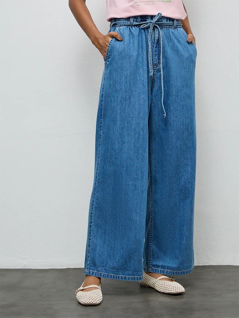 LOV Blue Solid High-Rise Jeans with Belt — photo 2