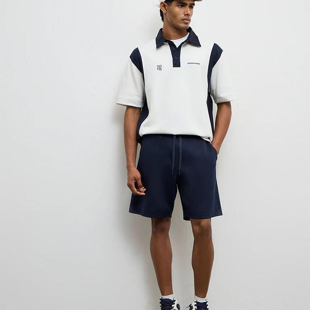 Nuoflexx Navy Relaxed-Fit Mid-Rise Cotton-Blend Shorts