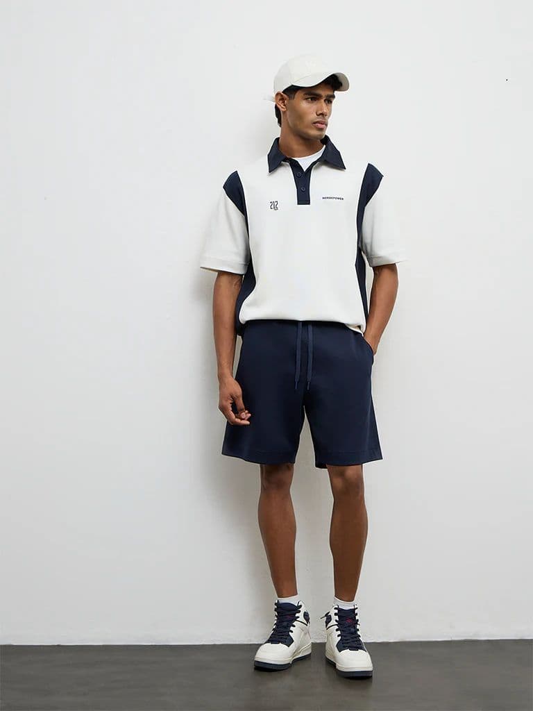 Nuoflexx Navy Relaxed-Fit Mid-Rise Cotton-Blend Shorts