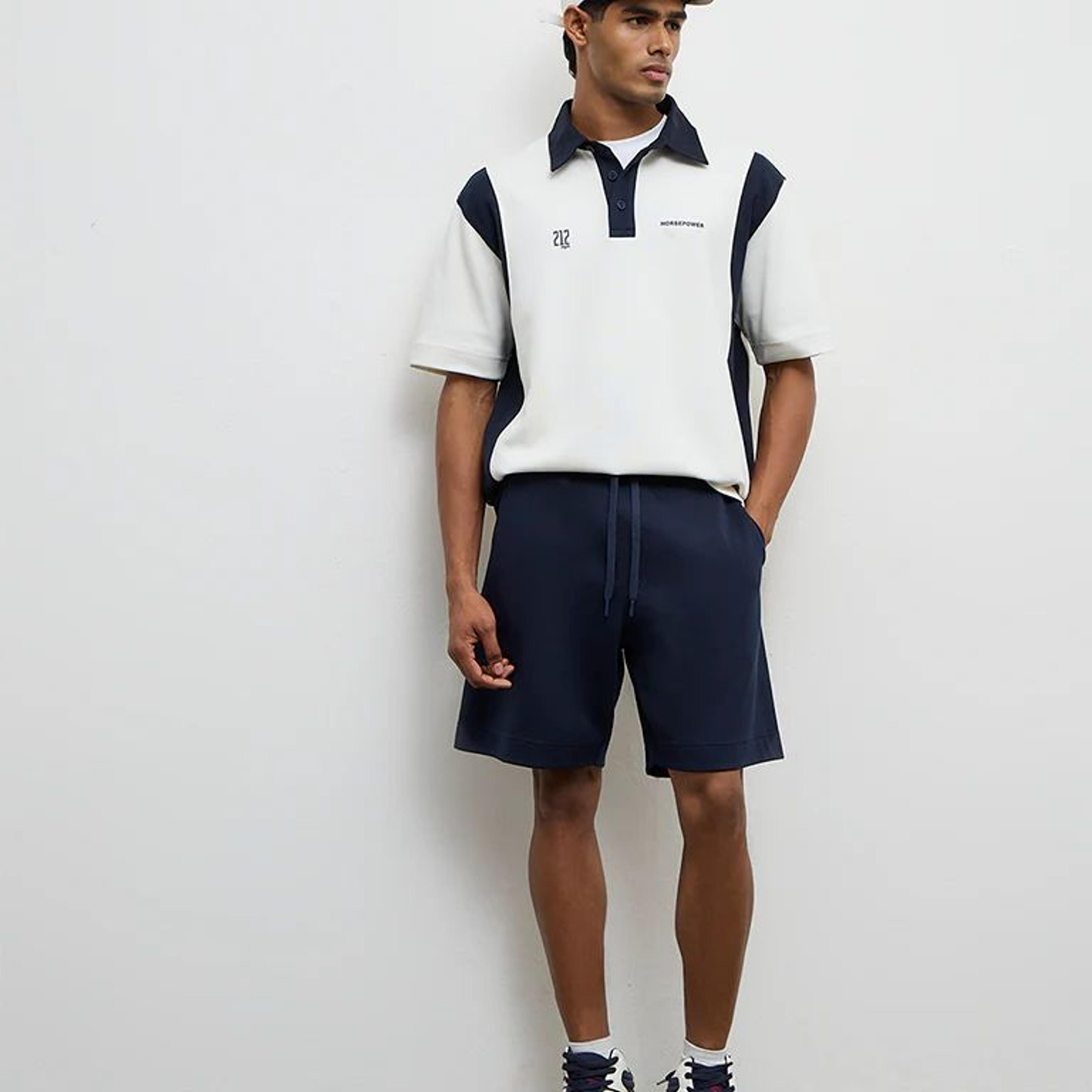Nuoflexx Navy Relaxed-Fit Mid-Rise Cotton-Blend Shorts