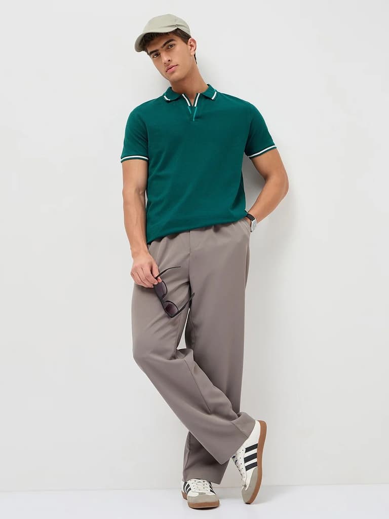 Men's Teal Green Solid Regular Fit Half Sleeve Cotton Polo T-Shirt — photo 4