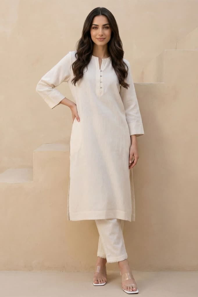 Beige Solid Rayon Straight Kurta — XS