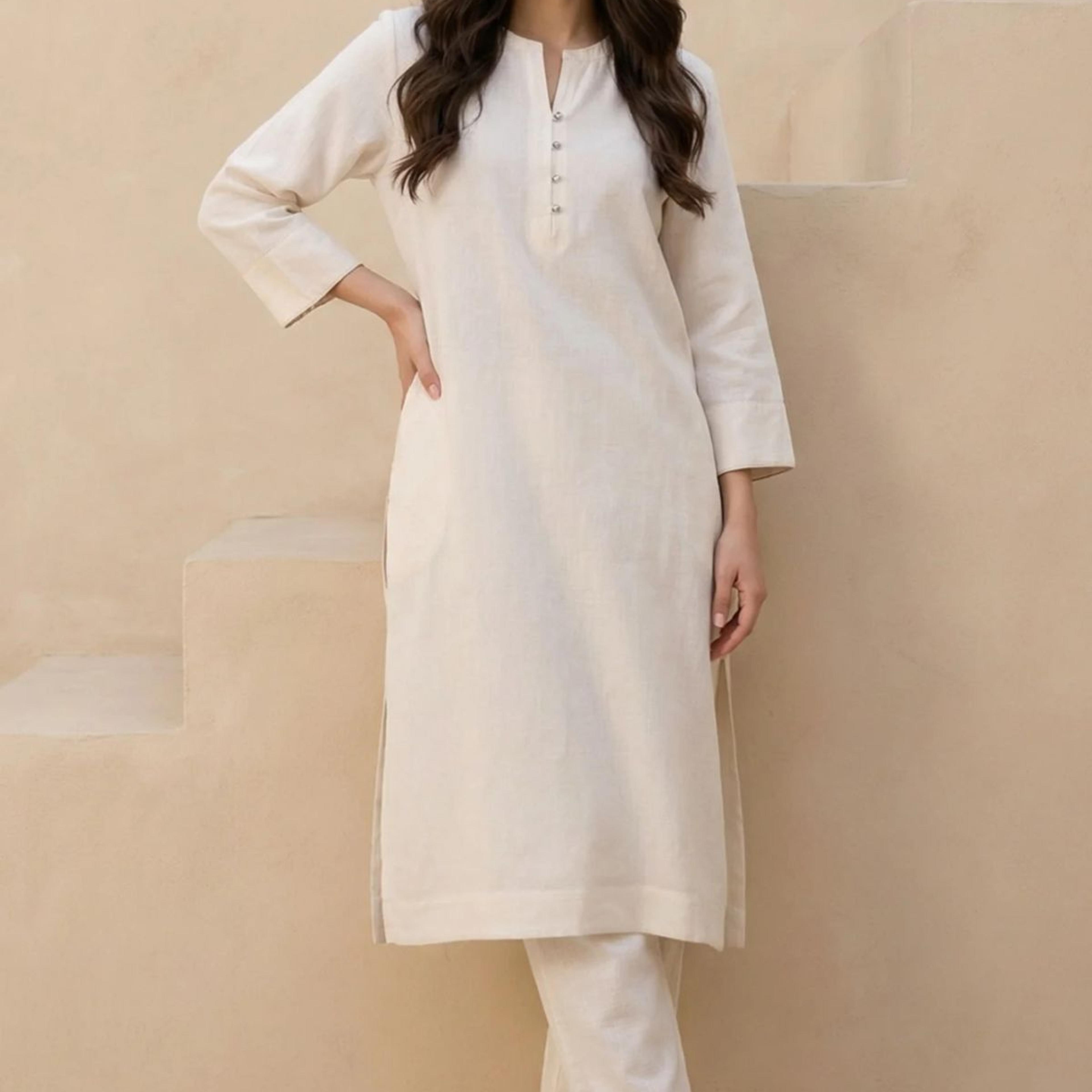 Beige Solid Rayon Straight Kurta