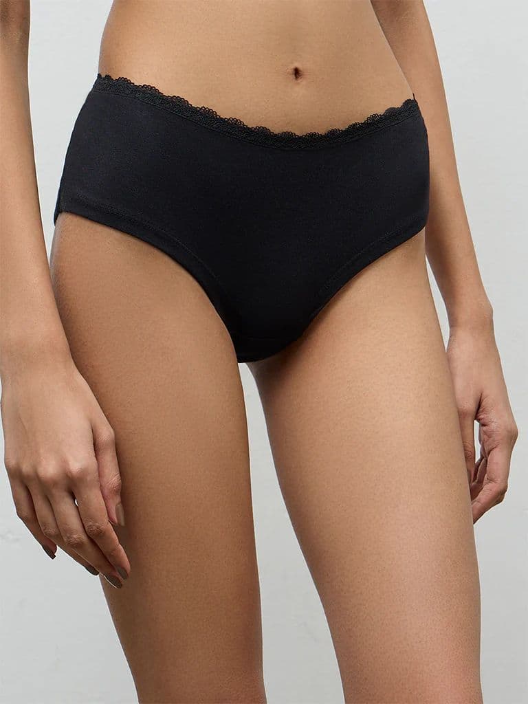 Superstar Black Lace-Detailed Cotton-Blend Briefs - Pack of 2 — photo 4