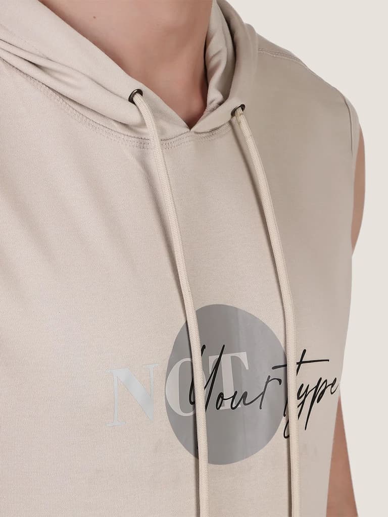Beige Printed Sleeveless Hoodie — photo 5