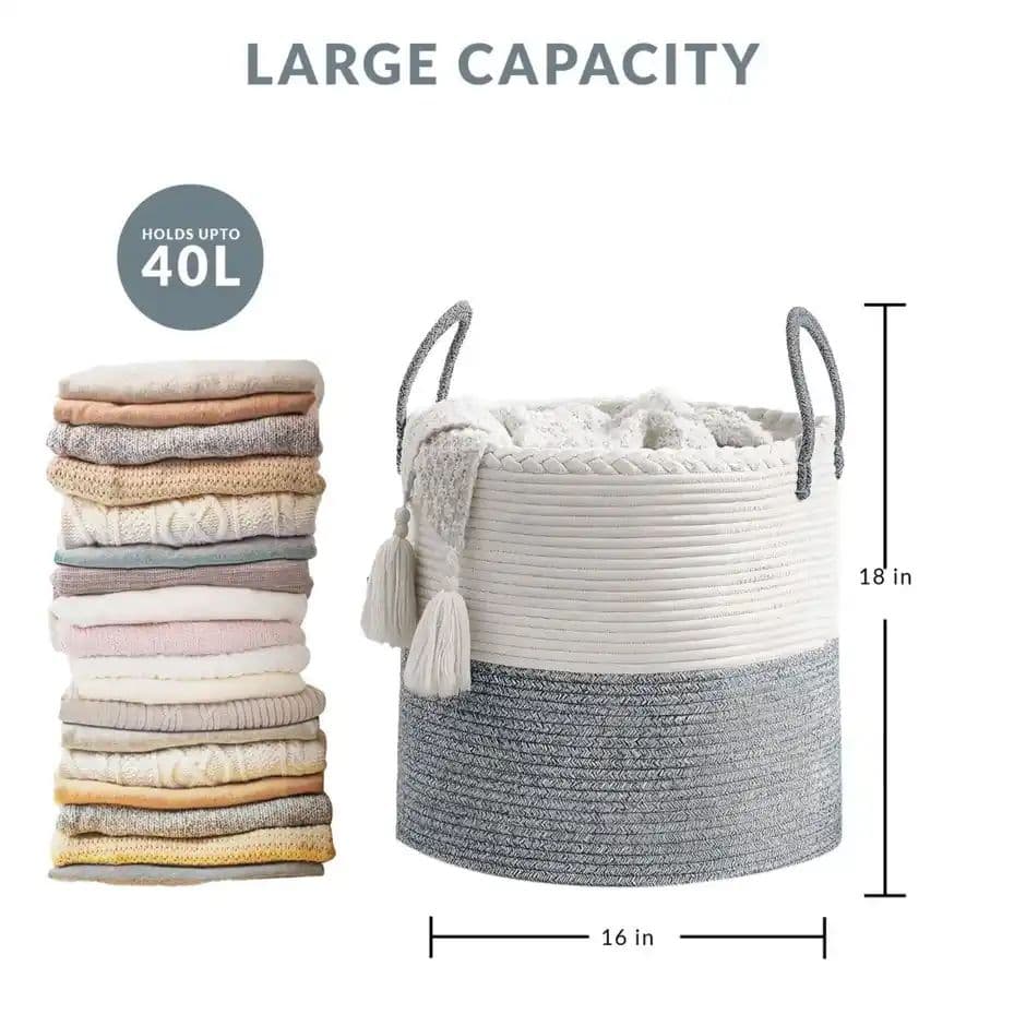 PrettyKrafts Jute Basket | Organizer for Toys, Laundry, Clothes & Planter Use - White Grey — photo 3