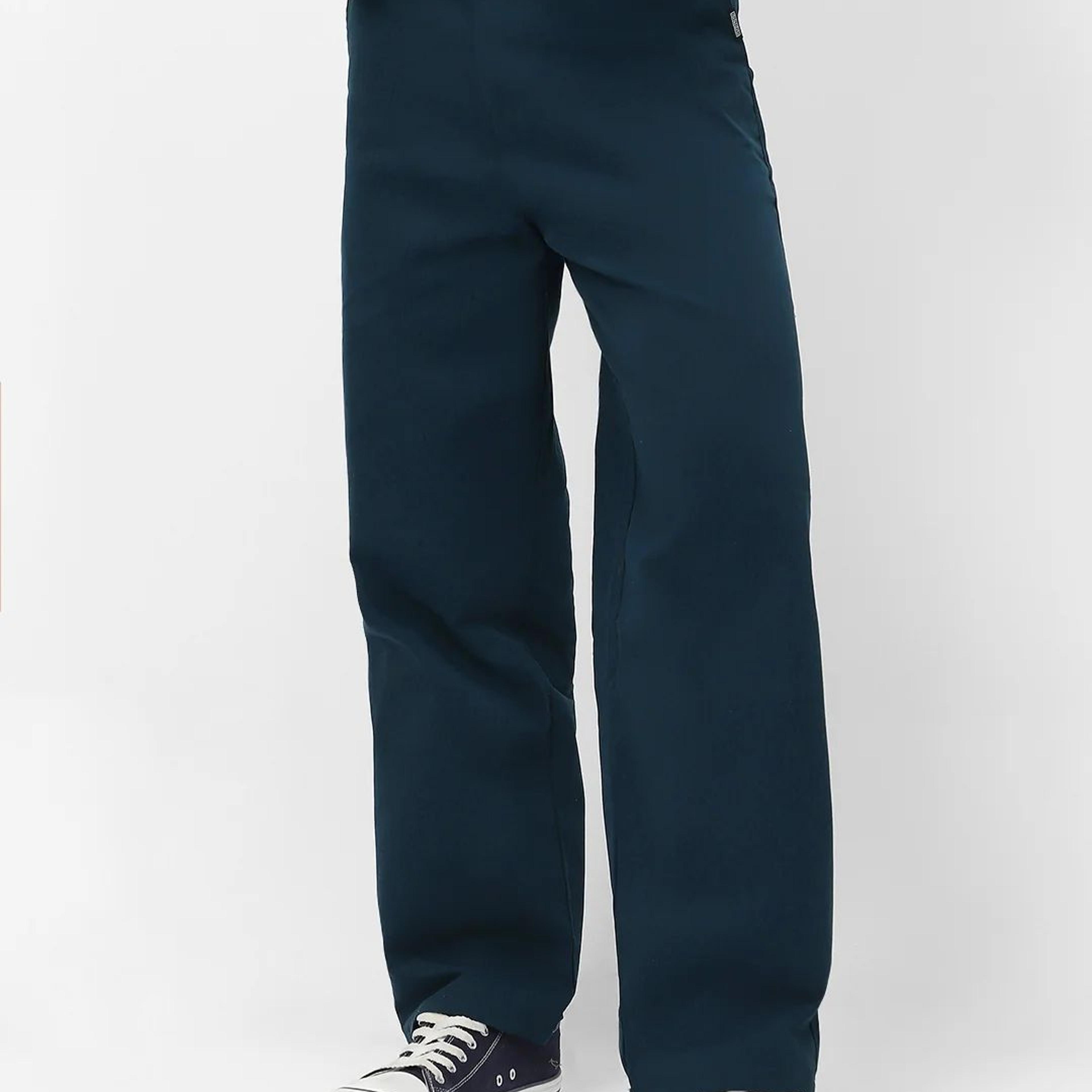 Men's Navy Loose Baggy Fit Solid Chino Trousers Non-Stretchable