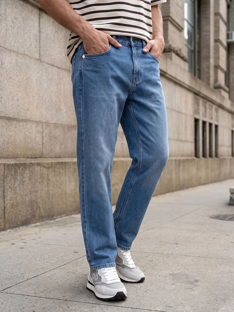 Men's Light Blue Relaxed Fit Washed Denim Jeans Non-Stretchable — 28 / Light Blue