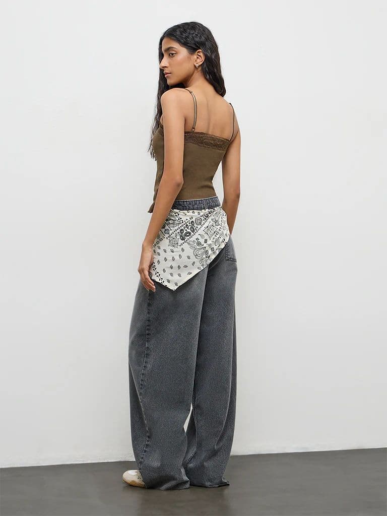 Nuon Black Washed High-Rise Jeans with Scarf — photo 4