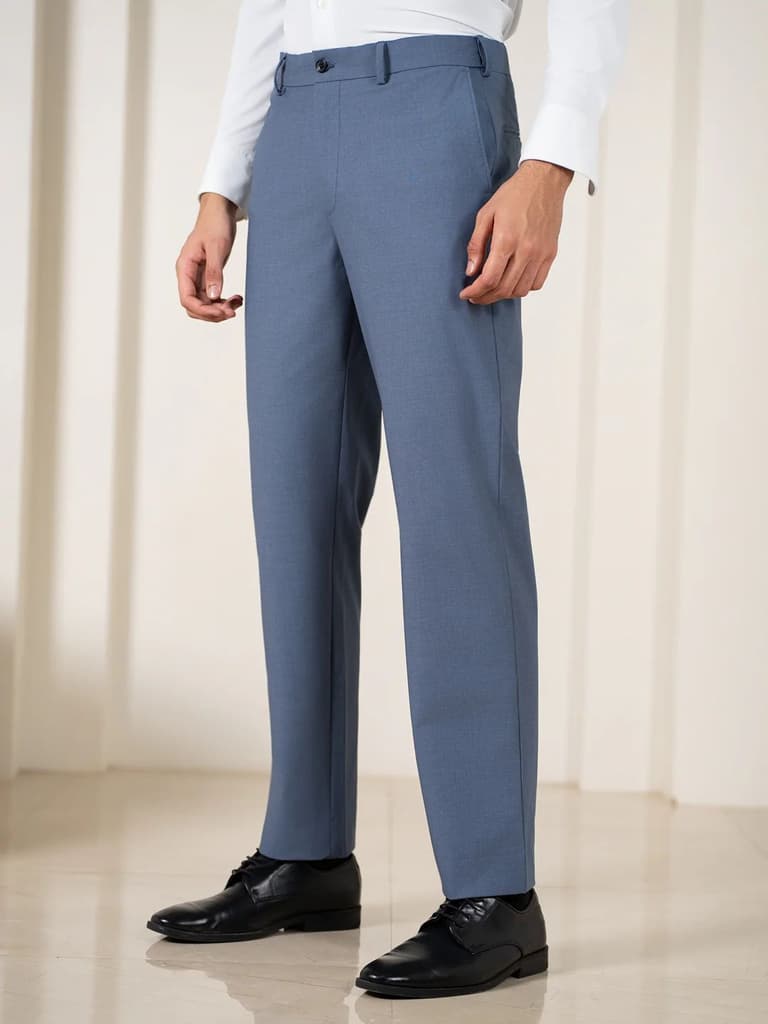Crest Blue Melange Stretch Formal Pants