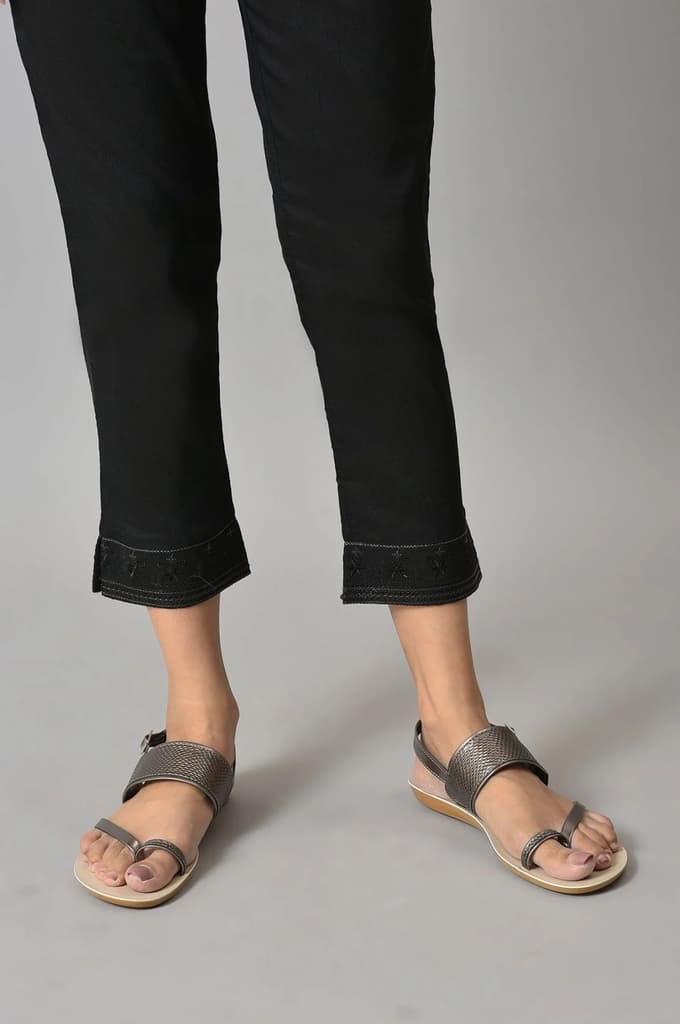 Black Floral Printed Straight Fit Pants With Elasticated Waist — photo 8