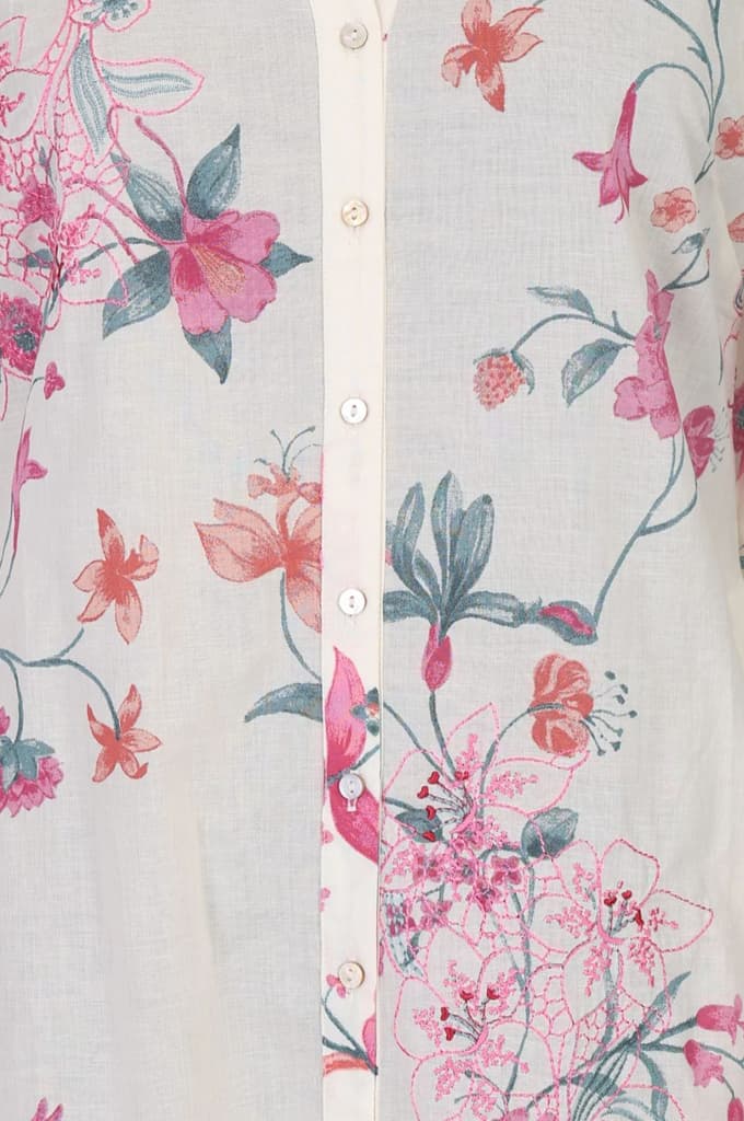Off White Floral Printed Pure Cotton Straight Tunic — photo 2
