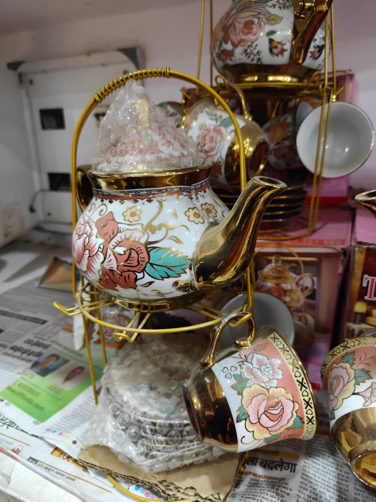Gold Tea Kettle | Kitchen Decor | Ceramic | Pink
