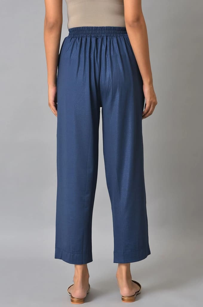 Blue Solid Straight Fit Palazzo With Side Pockets — photo 2